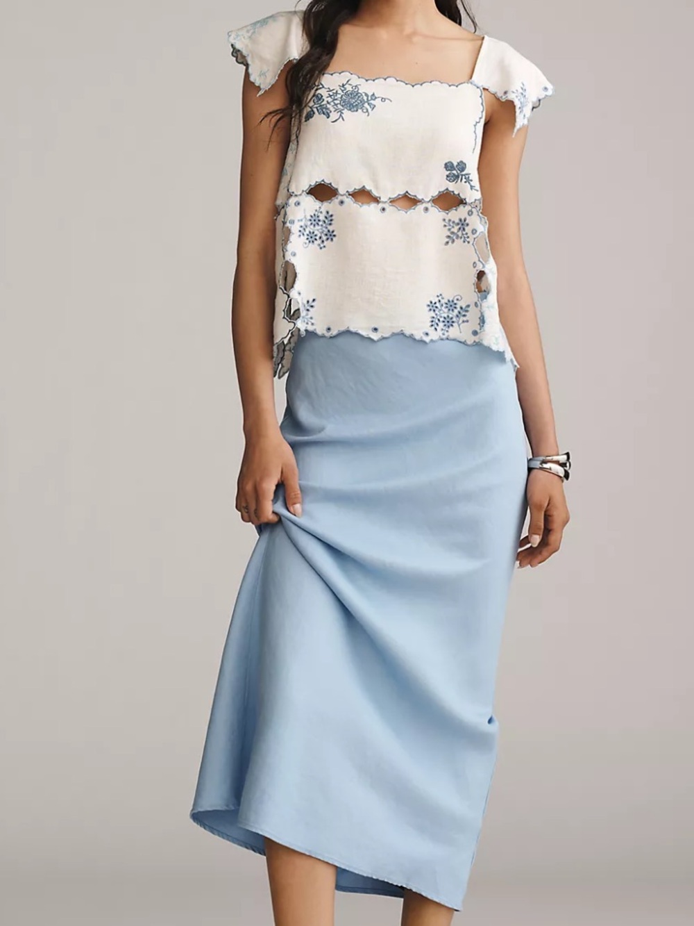 Anthropologie The Tilda Maxi Slip Skirt Linen Edition Light Blue S